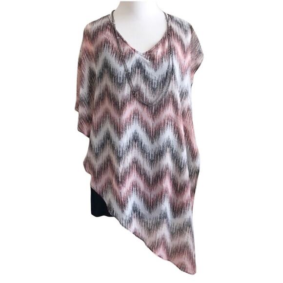 B DESIGN Asymmetrical Fluttery Poncho Blouse w/ Attached Necklace Size M - Picture 1 of 11